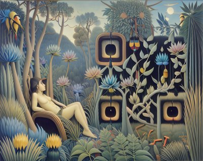 Dreamlike Jungle Woman Naive Painting QR Code Art