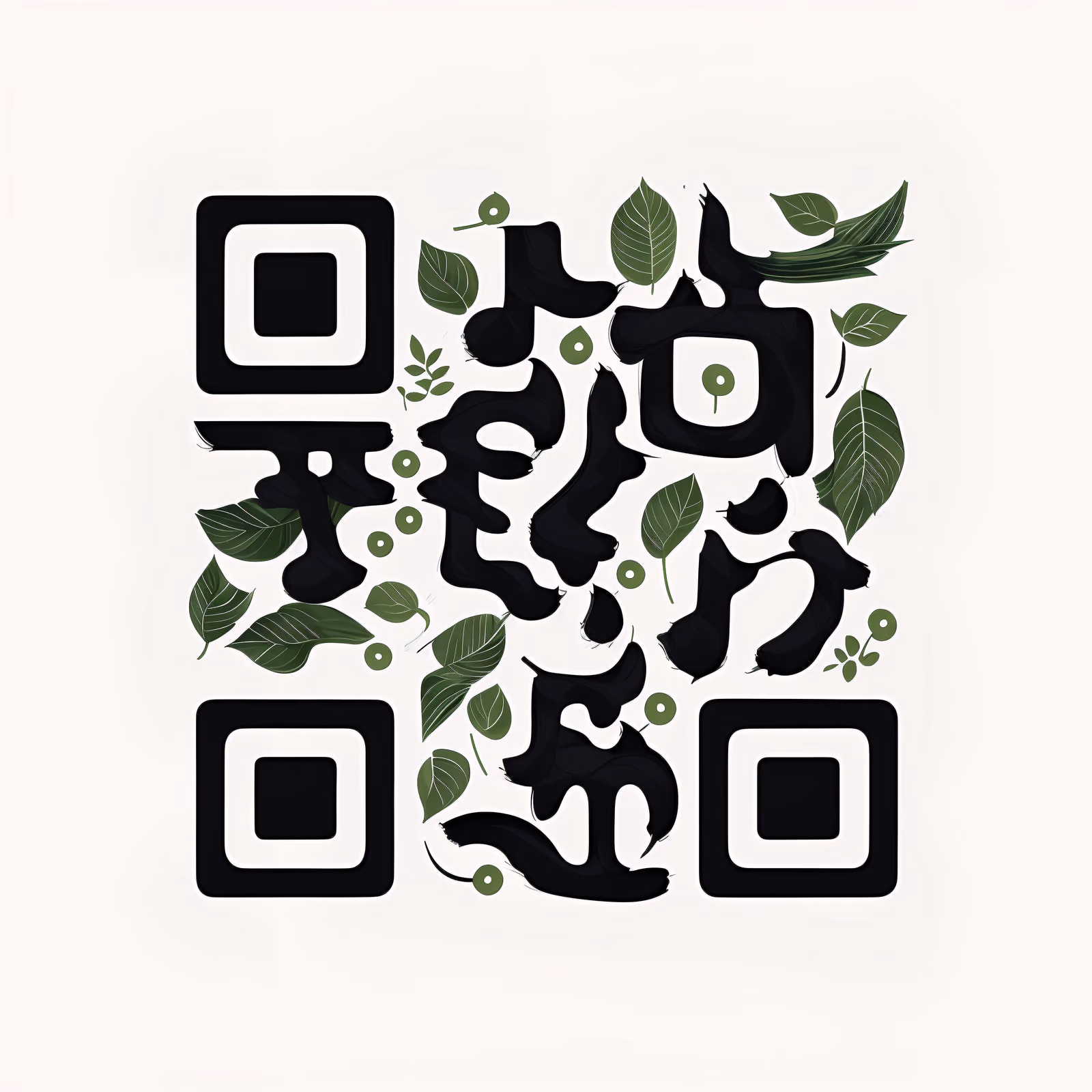 Каллиграфические мазки и листья, векторный QR-код для упаковки — изображение 1