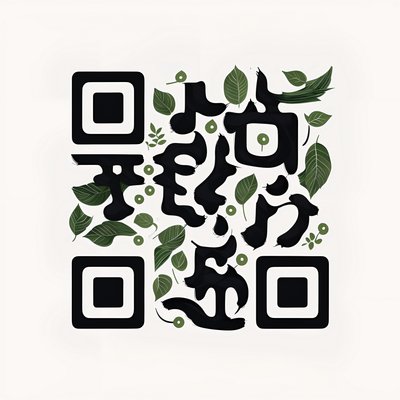 Calligraphy Brush Leaves Vector QR Code for Packaging
