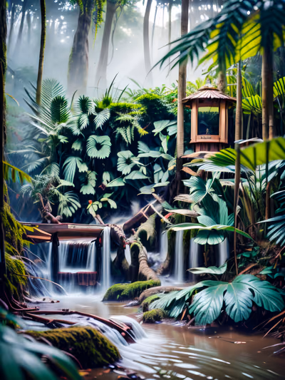 Misty Rainforest Waterfall Photo QR Code Art — image 1