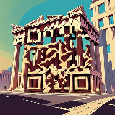Parthenon Street Scene Comic Style QR Code for Posters