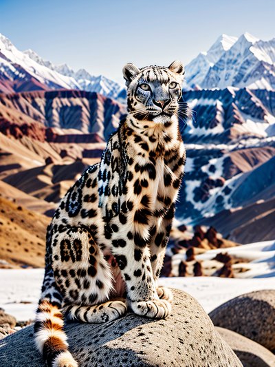 Snow Leopard Mountain Photography QR Code Art