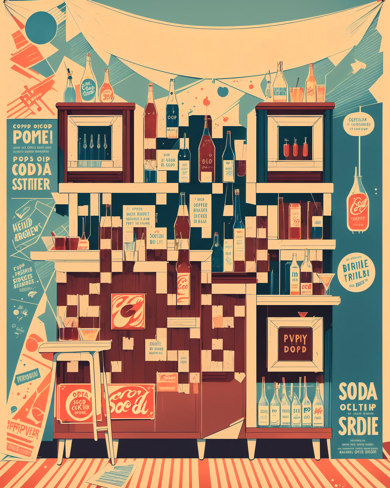 Retro Soda Bar Shelves Illustration QR Code for Posters — image 1