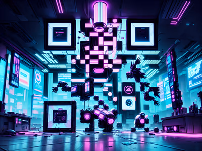 Cyberpunk Tattoo Lounge Interior Poster QR Code — image 1