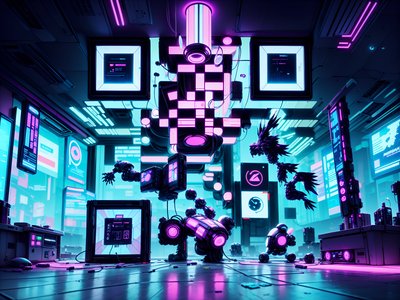 Cyberpunk Tattoo Lounge Interior Poster QR Code