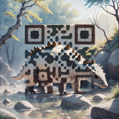 Ankylosaurus in Misty Stream Painting QR Code Art