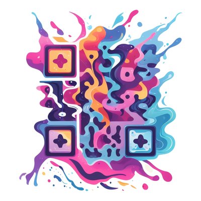 彩色液体波浪矢量二维码设计,适用于贴纸