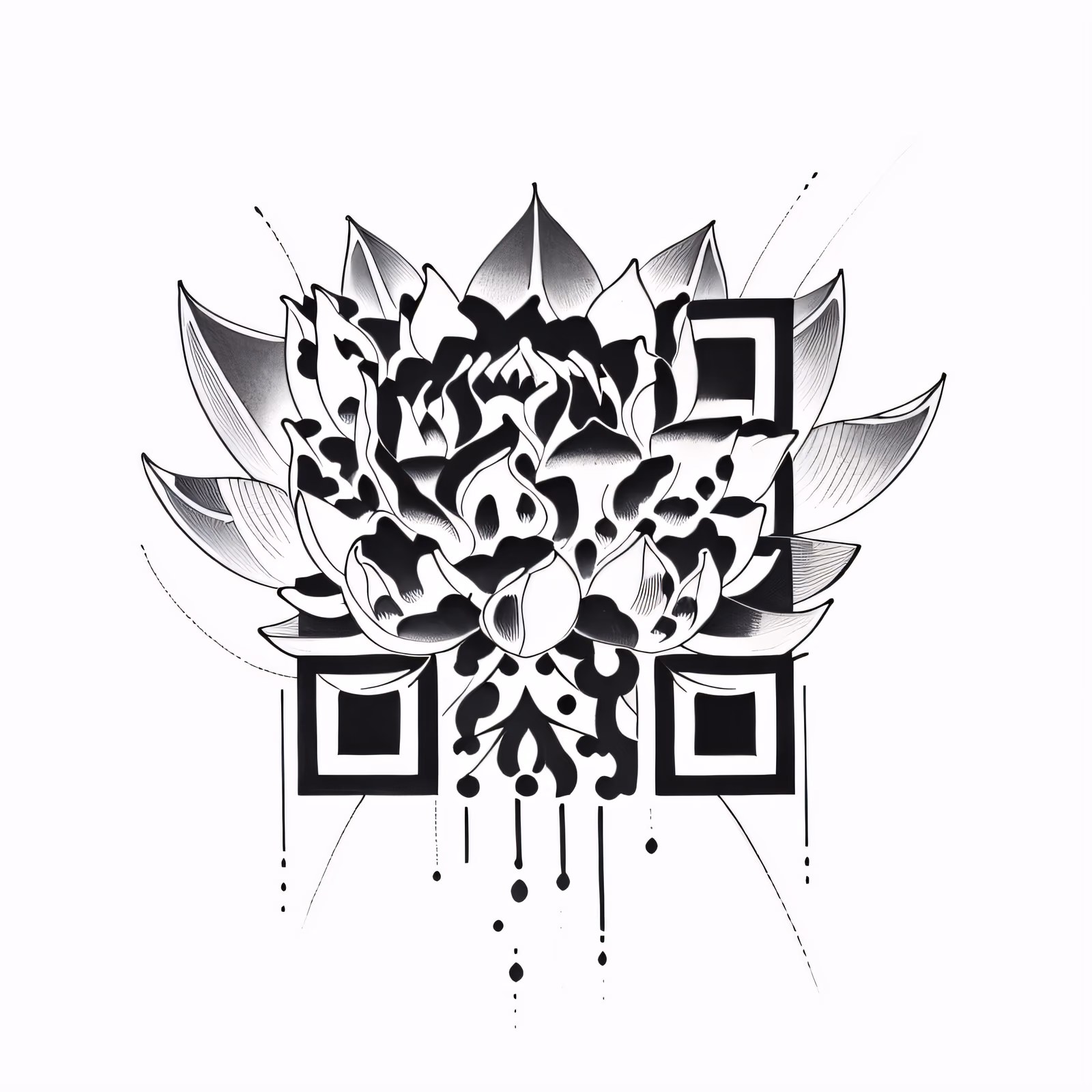 Black Ink Lotus Tattoo Flowers QR Code for Temporary Tattoos — image 1