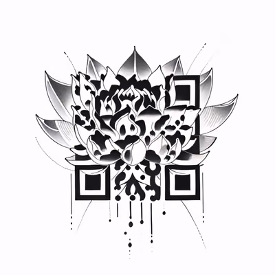 Black Ink Lotus Tattoo Flowers QR Code for Temporary Tattoos — image 1