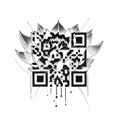 Black Ink Lotus Tattoo Flowers QR Code for Temporary Tattoos