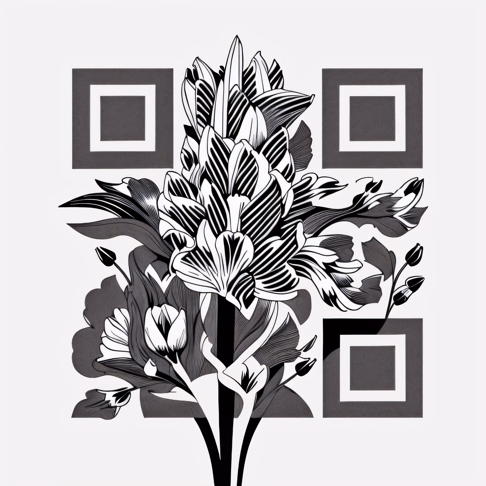 Tulip Bouquet Line Art QR Code for Temporary Tattoos — image 1