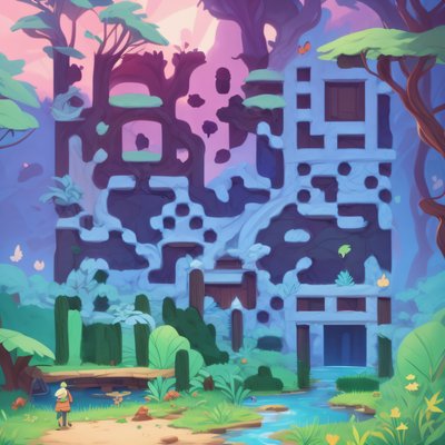 Cartoon Forest Game World QR Code Art