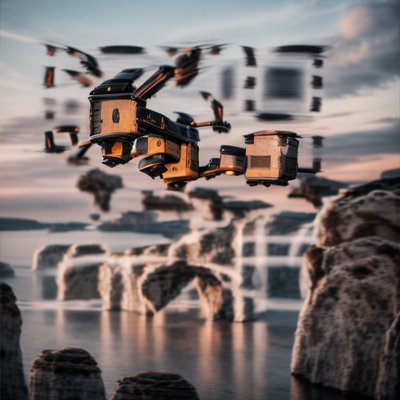 Hovering Drone Sunset Photorealistic QR Code for Posters
