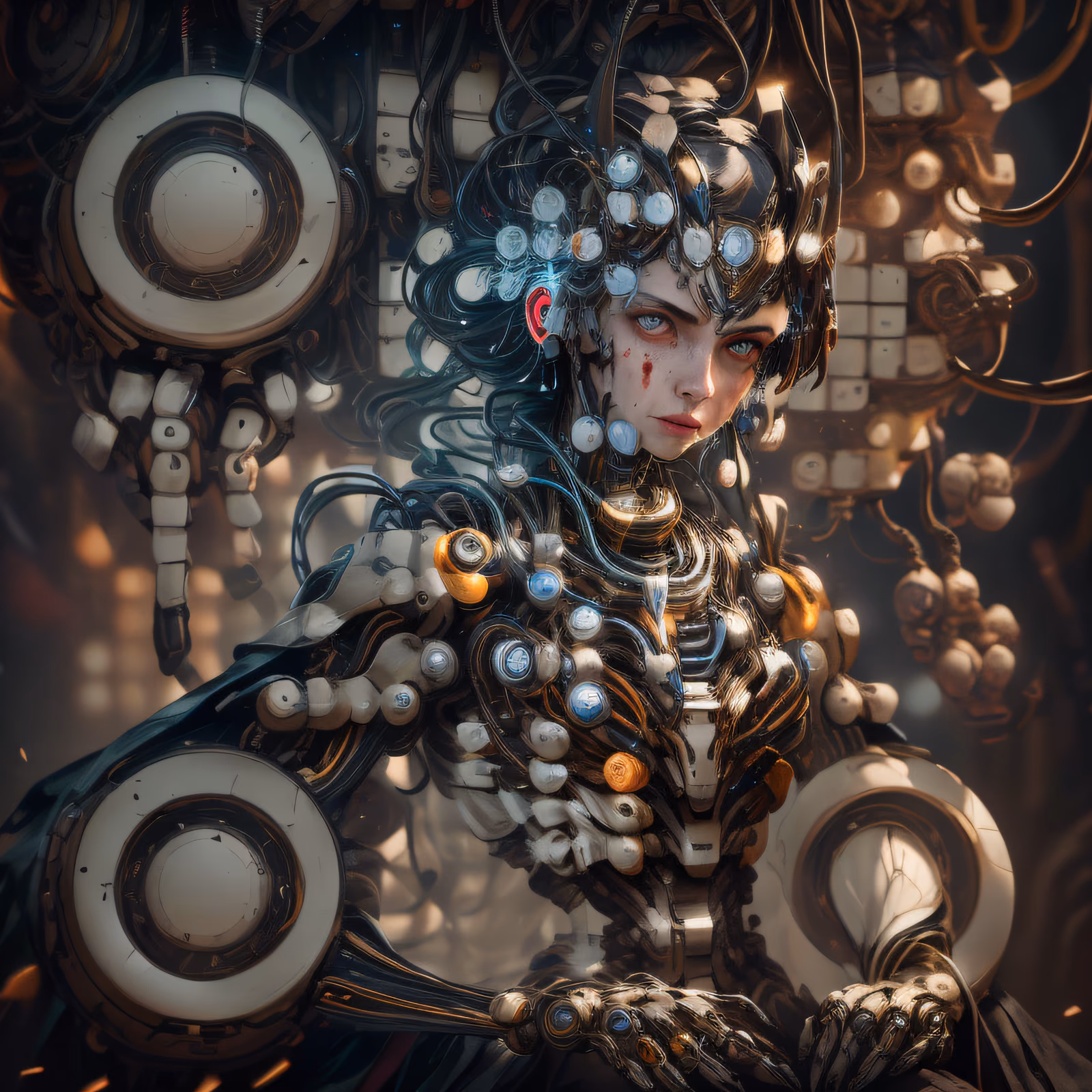 Mechanical Woman Cyborg Portrait QR Code for Posters — image 1
