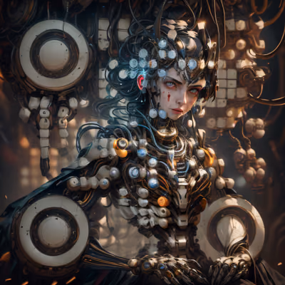 Mechanical Woman Cyborg Portrait QR Code for Posters — image 1