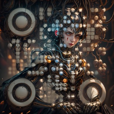 Mechanical Woman Cyborg Portrait QR Code for Posters