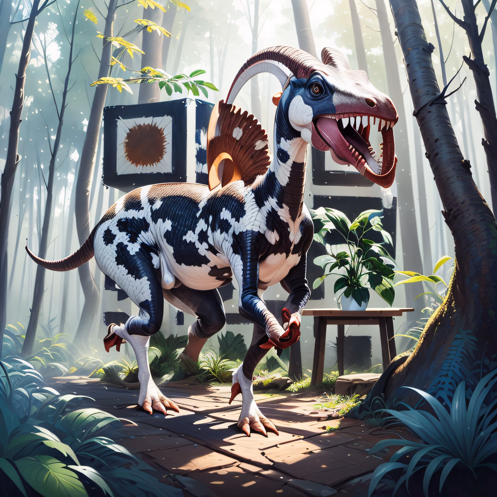 Parasaurolophus Forest Painterly QR Code for Posters — image 1
