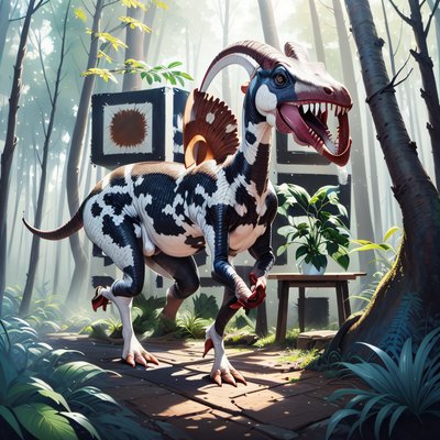 Parasaurolophus Forest Painterly QR Code for Posters