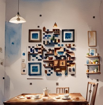 Watercolor Dining Room Wall Shelves QR Code Art