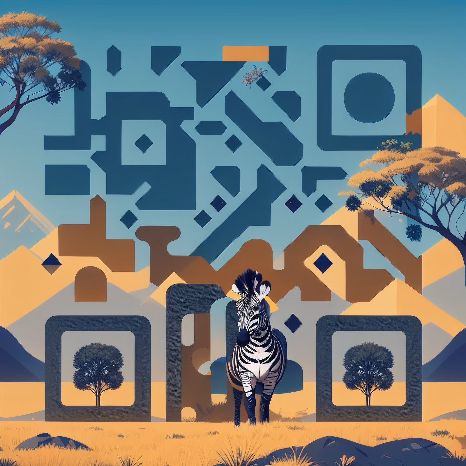Zebra Savanna Flat Vector QR Code for Posters — image 1