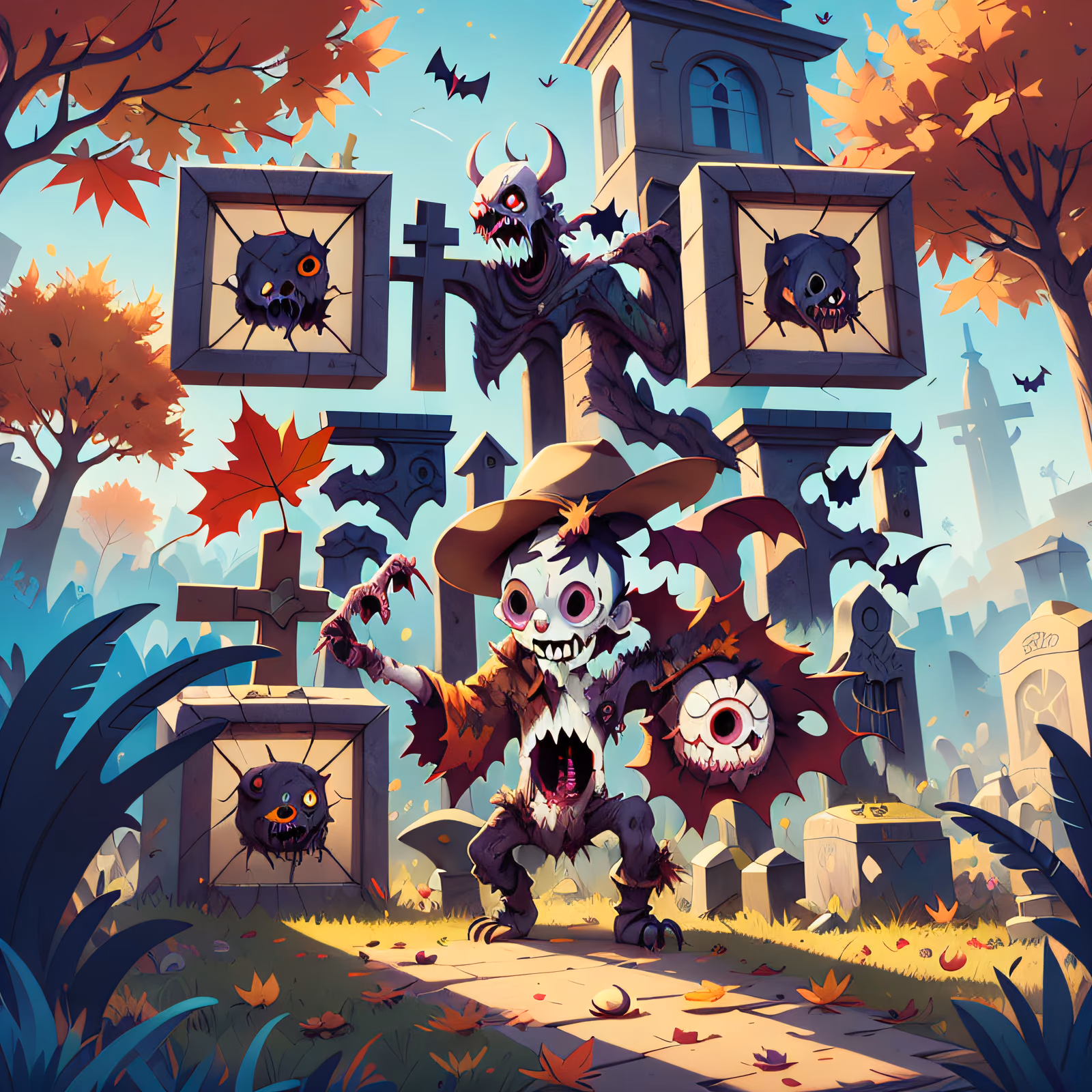 Cartoon Zombie Graveyard Game Art QR Code for Posters — image 1