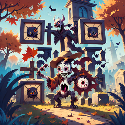 Cartoon Zombie Graveyard Game Art QR Code for Posters — image 1