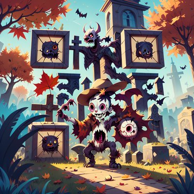 Cartoon Zombie Graveyard Game Art QR Code for Posters