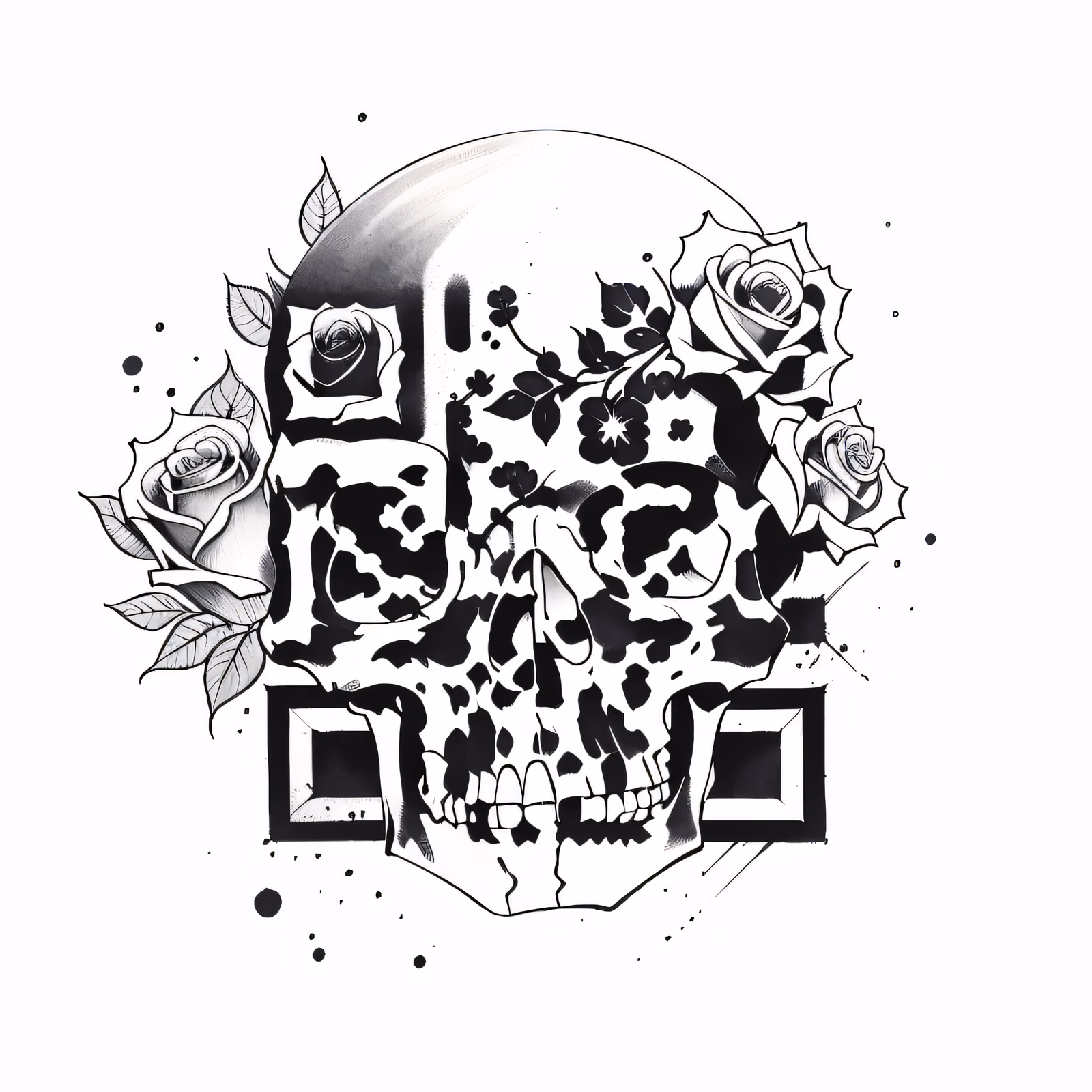 Skull and Roses Ink Tattoo QR Code for Temporary Tattoos — image 1
