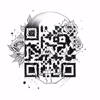 Skull and Roses Ink Tattoo QR Code for Temporary Tattoos — image 1