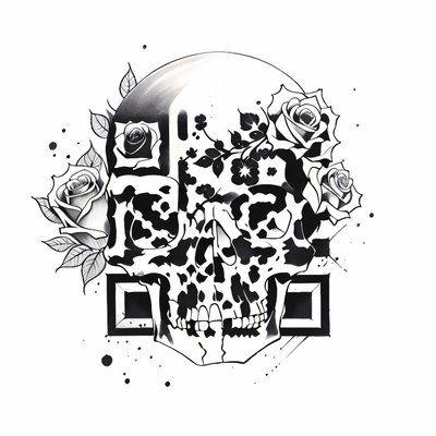 Skull and Roses Ink Tattoo QR Code for Temporary Tattoos