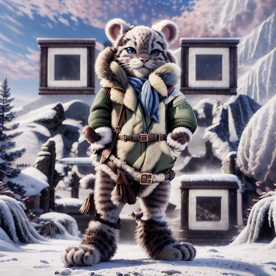 Snow Leopard Cub Winter 3D QR Code for Posters