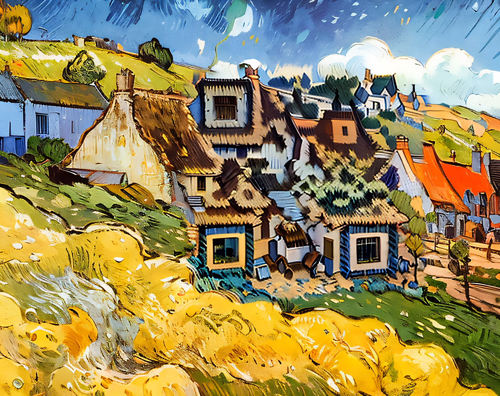Thatched Cottages Oil Painting QR Code Art — image 1