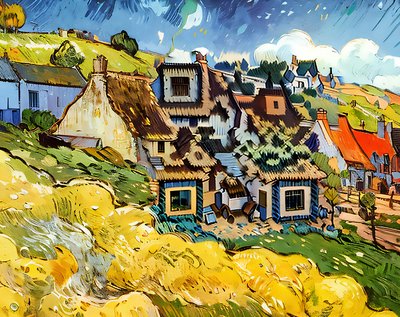 Thatched Cottages Oil Painting QR Code Art