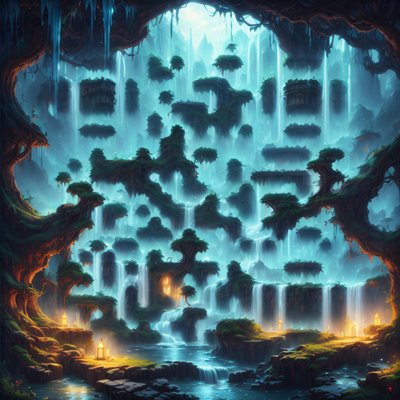 Floating Island Waterfalls Fantasy QR Code Art