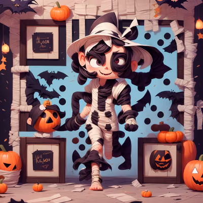 Mummy Kid Halloween Cartoon QR Code for Posters — image 1
