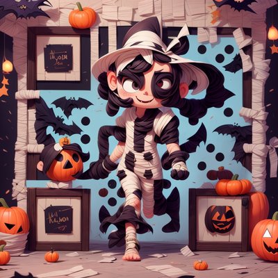 Mummy Kid Halloween Cartoon QR Code for Posters