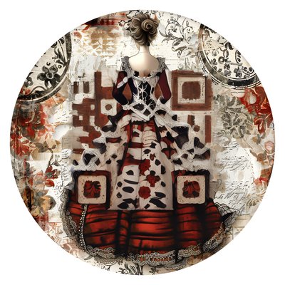 Victorian Bustle Dress Collage QR Code for Stickers