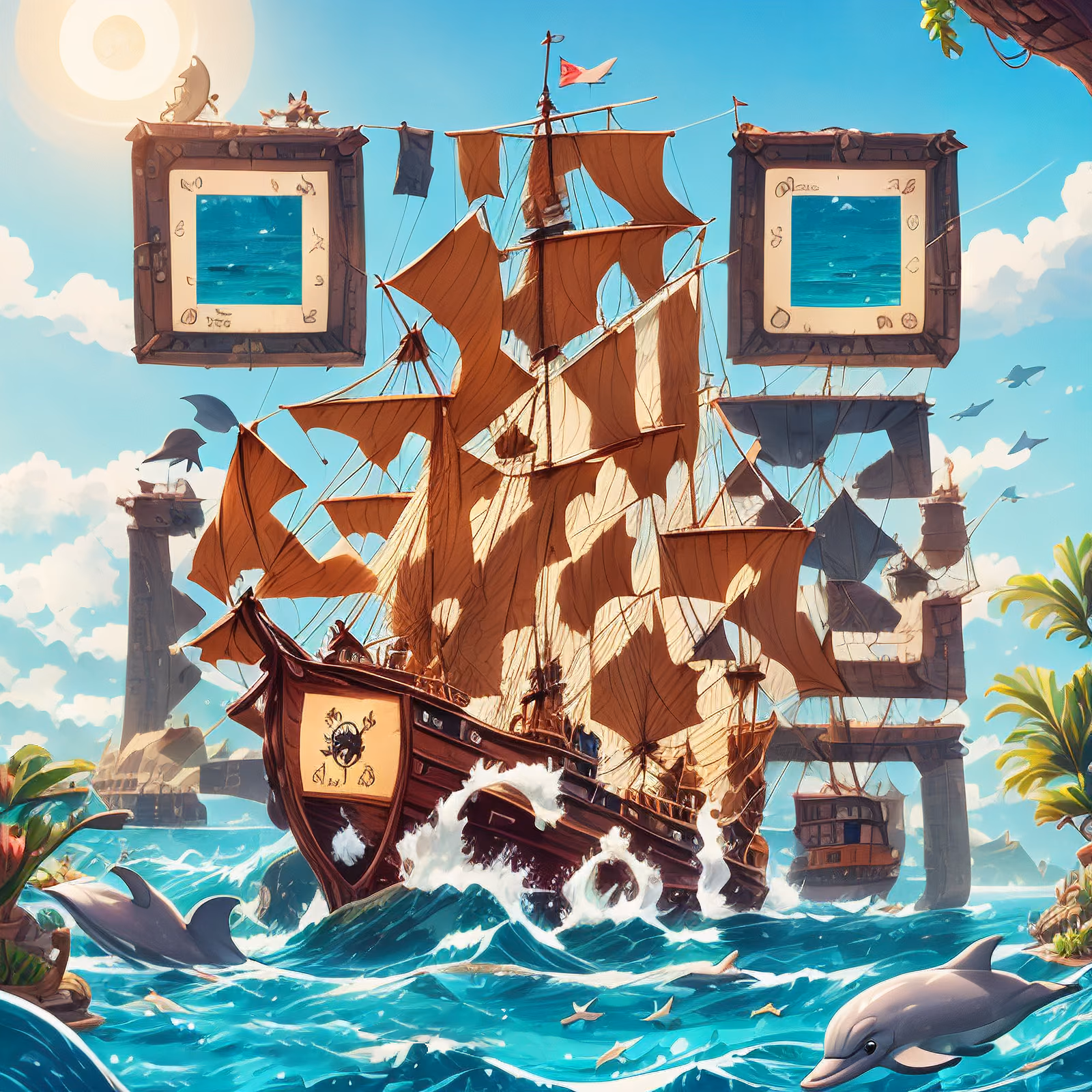 Pirate Ship and Dolphins Storybook QR Code for Posters — image 1
