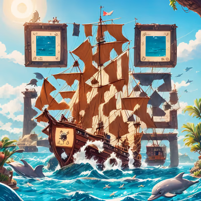 Pirate Ship and Dolphins Storybook QR Code for Posters — image 1