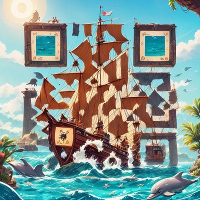 Pirate Ship and Dolphins Storybook QR Code for Posters