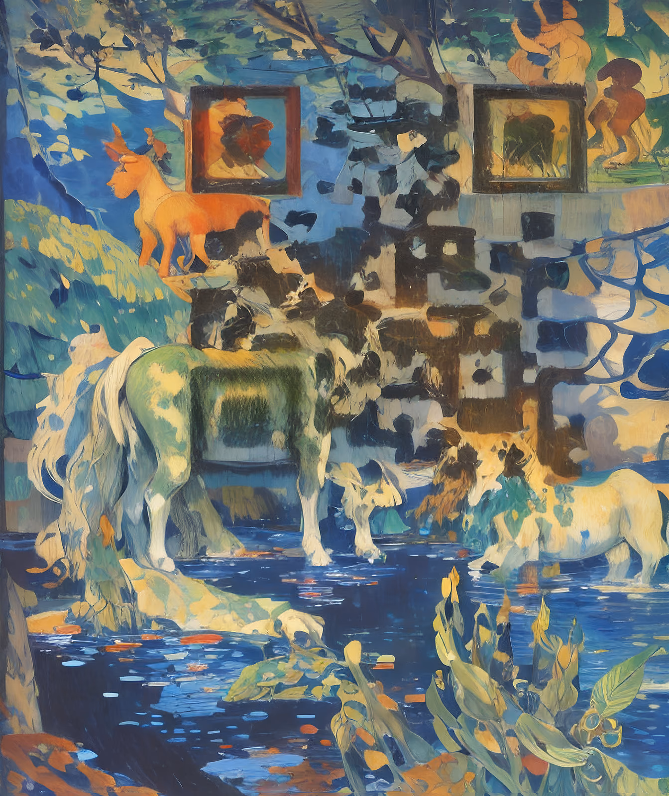 Wading Horses Oil Painting QR Code Art — image 1