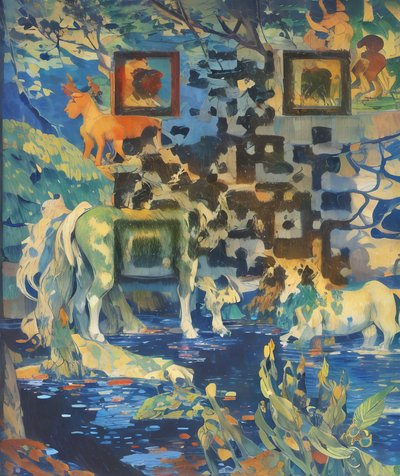 Wading Horses Oil Painting QR Code Art