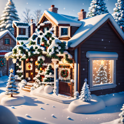 Snowy Christmas Shop Diorama QR Code for Greeting Cards — image 1