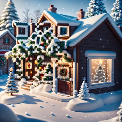 Snowy Christmas Shop Diorama QR Code for Greeting Cards