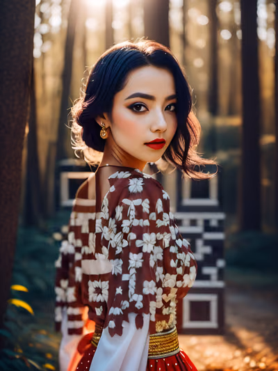Woman in Traditional Dress Portrait QR Code for Posters — image 1