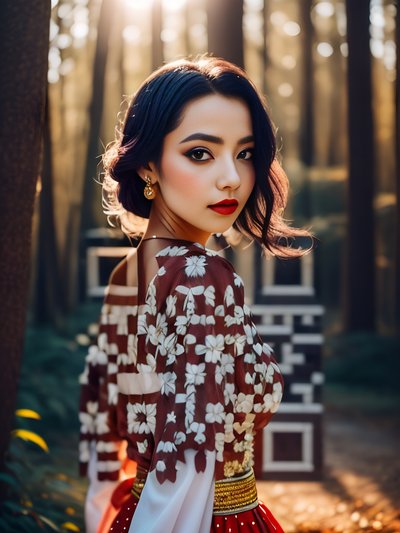 Woman in Traditional Dress Portrait QR Code for Posters