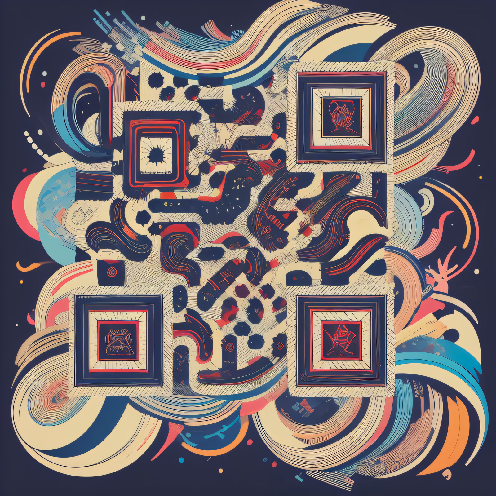 Вихрь лент: психоделический QR-код для постеров — изображение 1