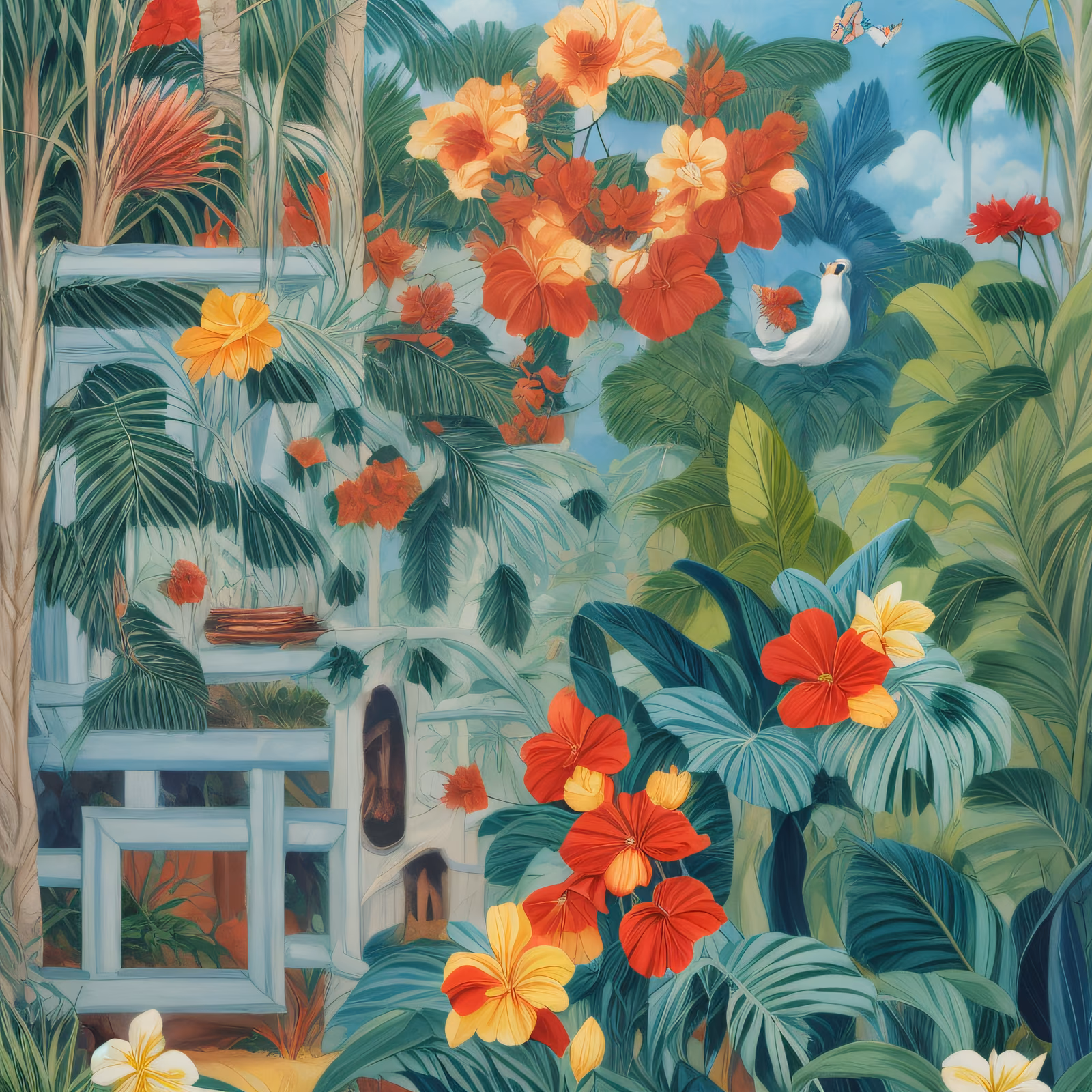 Tropical Jungle Flowers Painting QR Code Art — image 1