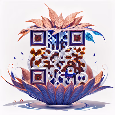 Скульптура из медных и сапфировых листьев: QR-код для постеров — изображение 1