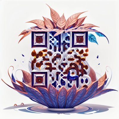 Скульптура из медных и сапфировых листьев: QR-код для постеров